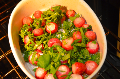 roast radishes - add greens